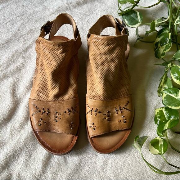 Miz Mooz Fifi Tan Leather Embellished Sandals - Picture 2 of 11